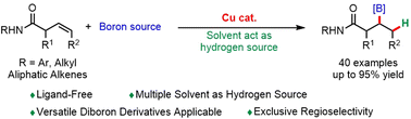 Graphical abstract: Copper-catalyzed Markovnikov hydroboration of aliphatic terminal alkenes using carbonyl as a weak directing group