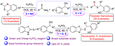 Graphical abstract: H3PO3 promoted reactions of thioamides with 2-substituted benzyl alcohols