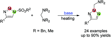 Graphical abstract: Base-induced synthesis of N-dialkylaminomethyl-2H-1,2,3-triazoles from N-sulfonyl-1,2,3-triazoles