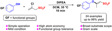 Graphical abstract: Stereoselective addition of phenols to 2-chloroprop-2-ene-1-sulfonyl fluoride (CESF) for the synthesis of a class of novel vinyl sulfonyl fluorides