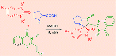 Graphical abstract: Regio- and stereoselective synthesis of novel spiropyrrolidines through 1,3-dipolar cycloaddition reactions of azomethine ylides and 2-styrylquinazolin-4(3H)-ones