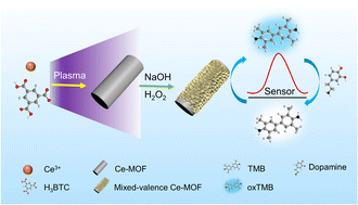 Graphical abstract: Microplasma-assisted synthesis of a mixed-valence Ce-MOF with enhanced oxidase-like activity for colorimetric sensing of dopamine