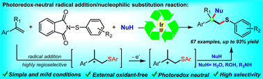 Graphical abstract: External oxidant-free and selective thiofunctionalization of alkenes enabled by photoredox-neutral catalysis