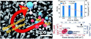 Graphical abstract: Coupling denitrification and ammonia synthesis via selective electrochemical reduction of nitric oxide over Fe2O3 nanorods