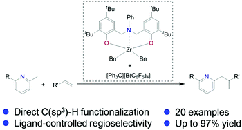 Graphical abstract: Regioselective addition of C(sp3)–H bonds of alkyl pyridines to olefins catalysed by cationic zirconium complexes