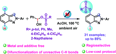 Graphical abstract: Remote difunctionalization of 2H-indazoles using Koser's reagents