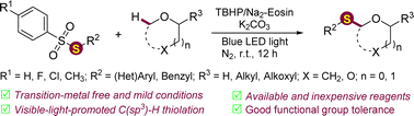 Graphical abstract: Visible-light-promoted C(sp3)–H thiolation of aliphatic ethers with thiosulfonates