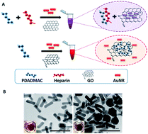 Graphical abstract: Visual colorimetric sensing system based on the self-assembly of gold nanorods and graphene oxide for heparin detection using a polycationic polymer as a molecular probe