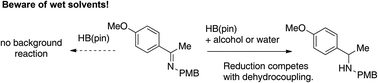 Graphical abstract: Protic additives or impurities promote imine reduction with pinacolborane