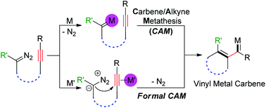 Graphical abstract: Catalytic carbene/alkyne metathesis (CAM): a versatile strategy for alkyne bifunctionalization