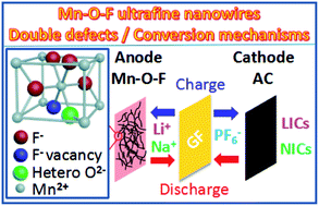 Graphical abstract: Engineering doping-vacancy double defects and insights into the conversion mechanisms of an Mn–O–F ultrafine nanowire anode for enhanced Li/Na-ion storage and hybrid capacitors