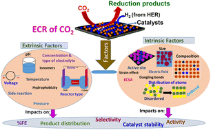 Graphical abstract: Extrinsic and intrinsic factors for electrochemical reduction of carbon dioxide on heterogeneous metal electrocatalysts