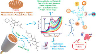 Graphical abstract: Activity augmentation of a functionalized 2D conjugated polymer matrix with iron vanadate nano-bulbs for real-time detection of levofloxacin