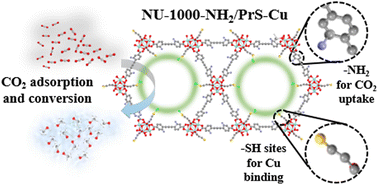 Graphical abstract: Multifunctionalized zirconium-based MOF as a novel support for dispersed copper: application in CO2 adsorption and catalytic conversion