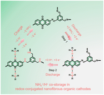 Graphical abstract: Conjugated nanofibrous organic cathodes with high-density carbonyl/imine redox sites for superior NH4+/H+ co-storage