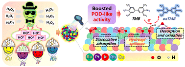 Graphical abstract: Multi-site orbital coupling in Ru-based high-entropy alloy-enabled hydroxyl spillover for enhanced peroxidase-like activity