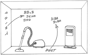 Graphical abstract: Distribution of five SVOCs in a model room: effect of vacuuming and air cleaning measures