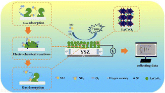 Graphical abstract: Selective detection of NO using the perovskite-type oxide LaMO3 (M = Cr, Mn, Fe, Co, and Ni) as the electrode material for yttrium-stabilized zirconia-based electrochemical sensors