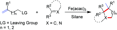 Graphical abstract: Facile synthesis of carbo- and heterocycles via Fe(iii)-catalyzed alkene hydrofunctionalization