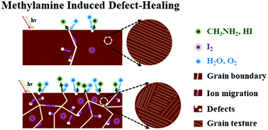 Graphical abstract: Methylamine-induced defect-healing and cationic substitution: a new method for low-defect perovskite thin films and solar cells