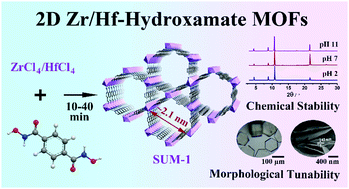 Graphical abstract: Two-dimensional Zr/Hf-hydroxamate metal–organic frameworks