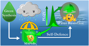 Graphical abstract: Massive amplification of photoluminescence and exceptional water stability of MAPbBr3 nanocrystals through core–shell nanostructure formation in a self-defence mechanism