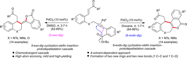 Graphical abstract: Palladium-catalyzed intramolecular oxypalladation-initiated cascade: solvent-dependent chemodivergent approach to functionalized benzazepines and tetrahydroquinolines