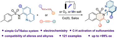 Graphical abstract: Cobalt-catalyzed enantioselective C–H/N–H annulation of aryl sulfonamides with allenes or alkynes: facile access to C–N axially chiral sultams