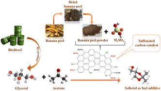 Graphical abstract: Microwave-assisted valorization of biodiesel byproduct glycerol to solketal over Musa acuminata peel waste derived solid acid catalyst: process optimization, kinetics, and thermodynamics