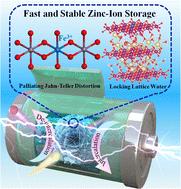 Graphical abstract: Suppressing Jahn–Teller distortion and locking lattice water with doped Fe(iii) in birnessite toward fast and stable zinc-ion batteries