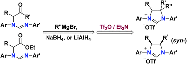 Graphical abstract: Tailor-made synthesis of various backbone-substituted imidazolinium salts by triflic anhydride mediated intramolecular cyclisation