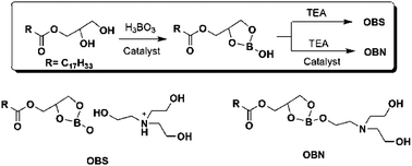 Graphical abstract: The tribological behaviour and tribochemical study of B–N type borate esters in rapeseed oil—compound versus salt
