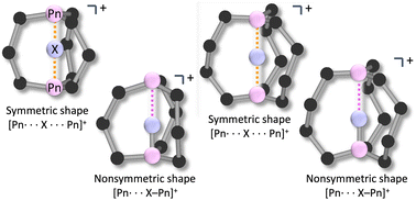Graphical abstract: Intrinsic dynamic and static natures of APn--X+--BPn σ(3c–4e) type interactions (APn = BPn = N, P, As and Sb; X = H, F, Cl, Br and I) in bicyclo[3.3.3] and bicyclo[4.4.4] systems and their behaviour, elucidated with QTAIM dual functional analysis