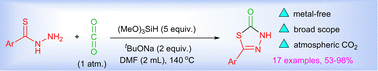 Graphical abstract: Silane-promoted cycloaddition of thiobenzhydrazides with carbon dioxide toward 1,3,4-thiadiazol-2(3H)-ones
