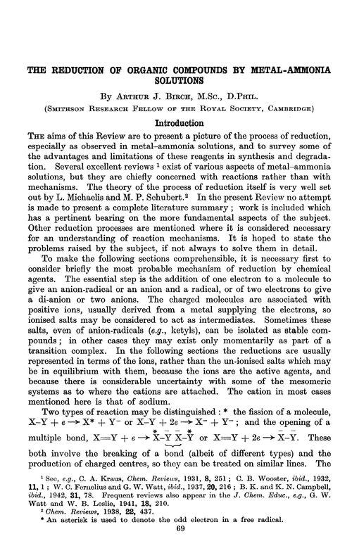 The reduction of organic compounds by metal-ammonia solutions