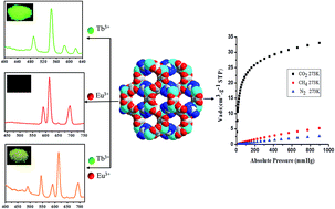 Graphical abstract: A new anionic metal–organic framework showing tunable emission by lanthanide(III) doping and highly selective CO2 adsorption properties