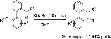 Graphical abstract: KOt-Bu/DMF promoted intramolecular cyclization of 1,1′-biphenyl aldehydes and ketones: an efficient synthesis of phenanthrenes