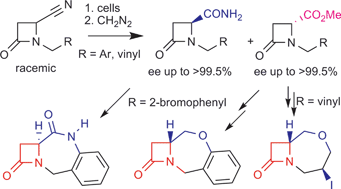 Graphical abstract: Highly efficient and enantioselective biotransformations of β-lactam carbonitriles and carboxamides and their synthetic applications