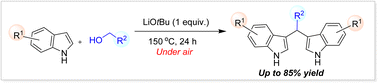 Graphical abstract: LiOtBu-promoted synthesis of bis(3-indolyl)methanes by the alkylation of indoles with alcohols under air