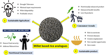 Graphical abstract: Millet-based rice analogues for sustainable food systems: a comprehensive review on advancements, characterization, challenges, and future prospects for enhancing food security and health
