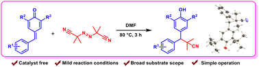 Graphical abstract: Catalyst and transition-metal free 1,6-conjugate addition of azobisisobutyronitrile: access to isobutyronitrile containing diarylmethanes