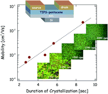 Graphical abstract: Late stage crystallization and healing during spin-coating enhance carrier transport in small-molecule organic semiconductors