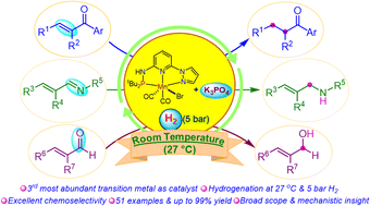 Graphical abstract: Room temperature chemoselective hydrogenation of C [[double bond, length as m-dash]] C, C [[double bond, length as m-dash]] O and C [[double bond, length as m-dash]] N bonds by using a well-defined mixed donor Mn(i) pincer catalyst