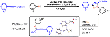 Graphical abstract: Direct access to thiomethyl/selenomethyl-substituted pyrazoles by combining isocyanide insertion into the inert C(sp)–S bond and intermolecular cyclization