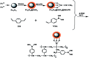 Graphical abstract: Preparation of a boronic acid functionalized magnetic adsorbent for sensitive analysis of fluoroquinolones in environmental water samples