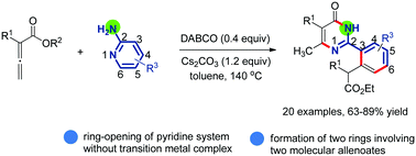 Graphical abstract: Carbon–nitrogen bond cleavage of pyridine with two molecular substituted allenoates: access to 2-arylpyrimidin-4(3H)-one