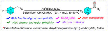 Graphical abstract: Chemoselective benzylic Csp3–H bond oxidation reactions catalyzed by the AgII(bipy)2S2O8 complex