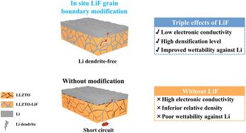 Graphical abstract: Improving Li dendrite suppression capability of garnet solid-state electrolytes by in situ LiF grain boundary modification