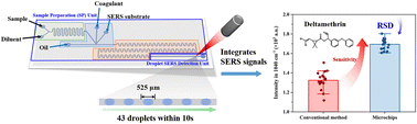 Graphical abstract: A microfluidic sample preparation and droplet SERS detection all-in-one device for online analysis of deltamethrin in meat products