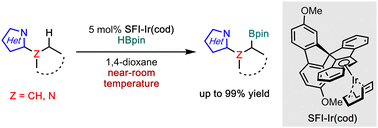 Graphical abstract: Spiro-fluorene-indenoindenyl-Ir(i) complex-catalyzed, 1,3-azole-directed C(sp3)–H borylation with pinacolborane